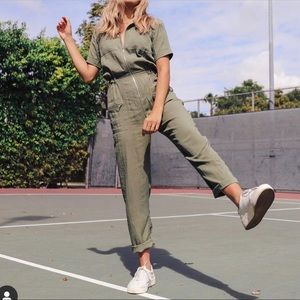Utility Green Jumpsuit with elastic waist